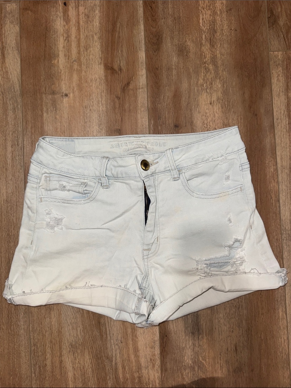 American Eagle Outfitters White Distressed Rolled Hem Jean Shorts